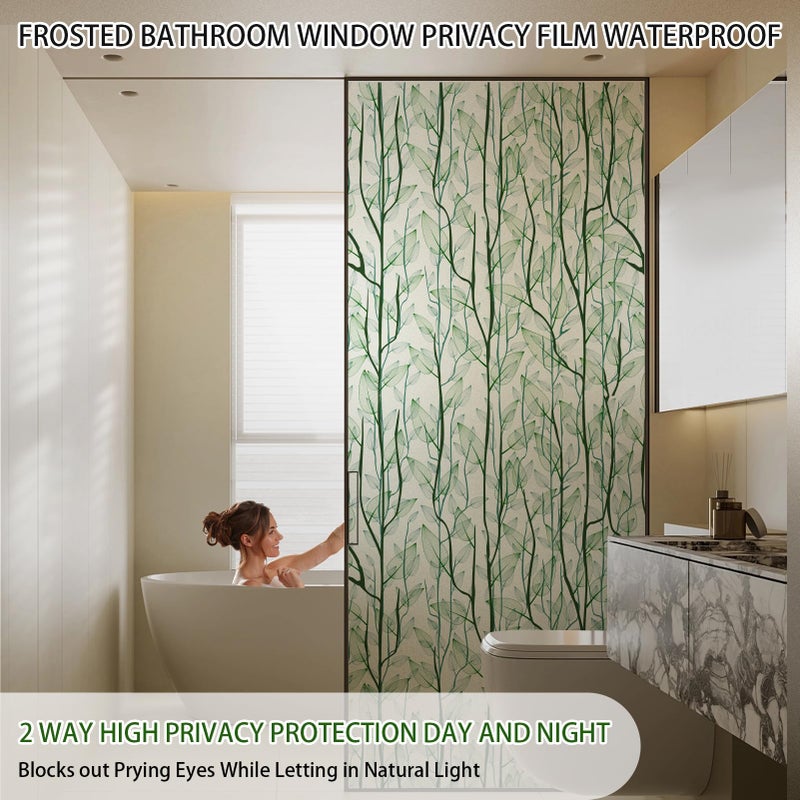 DKTIE Window Film Privacy with Installation Tools, Decorative Stained Glass Window Clings for Home, Static Cling Window Sticker for Front Door, Bathroom, Glass Door (Dark Green, 17.7'' x 78.7'') - Image 2